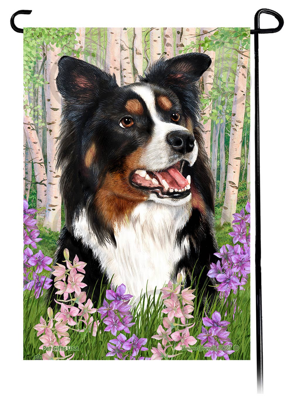 Pet Gifts USA, LLC - Vendita all'ingrosso Bandiere - Border Collie bandiera fiori primaverili tricolore0