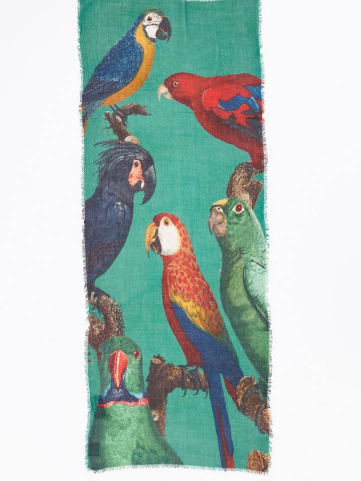 Sciarpa in lana con stampa pappagalli colorati - OTRACOSA - Collezione Autunno 2024 per la vendita all'ingrosso da parte di OTRACOSA