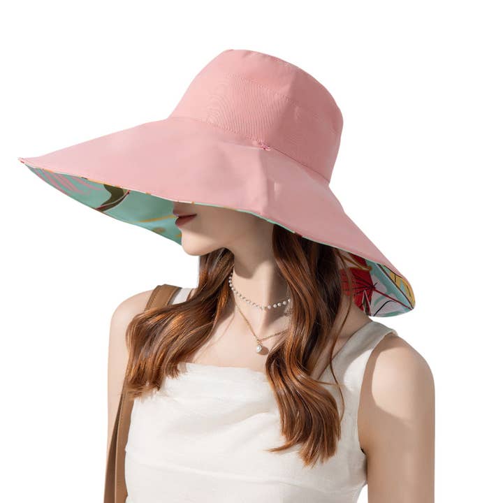 AK Brand - Wholesale Straw Hat - Women's - Wide Brim Floppy Sun Hat with Colorful Printed Underside UV Protection Lightweight Foldable Design for Outdoor Use17
