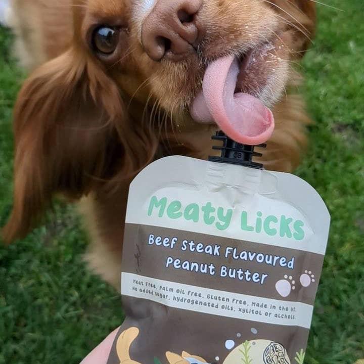 Apex Pet Products (Meaty Bubbles) - Wholesale Pet Treats - Dog - Roast Beef flavoured Peanut Butter Pouch for dogs 113g 4oz2