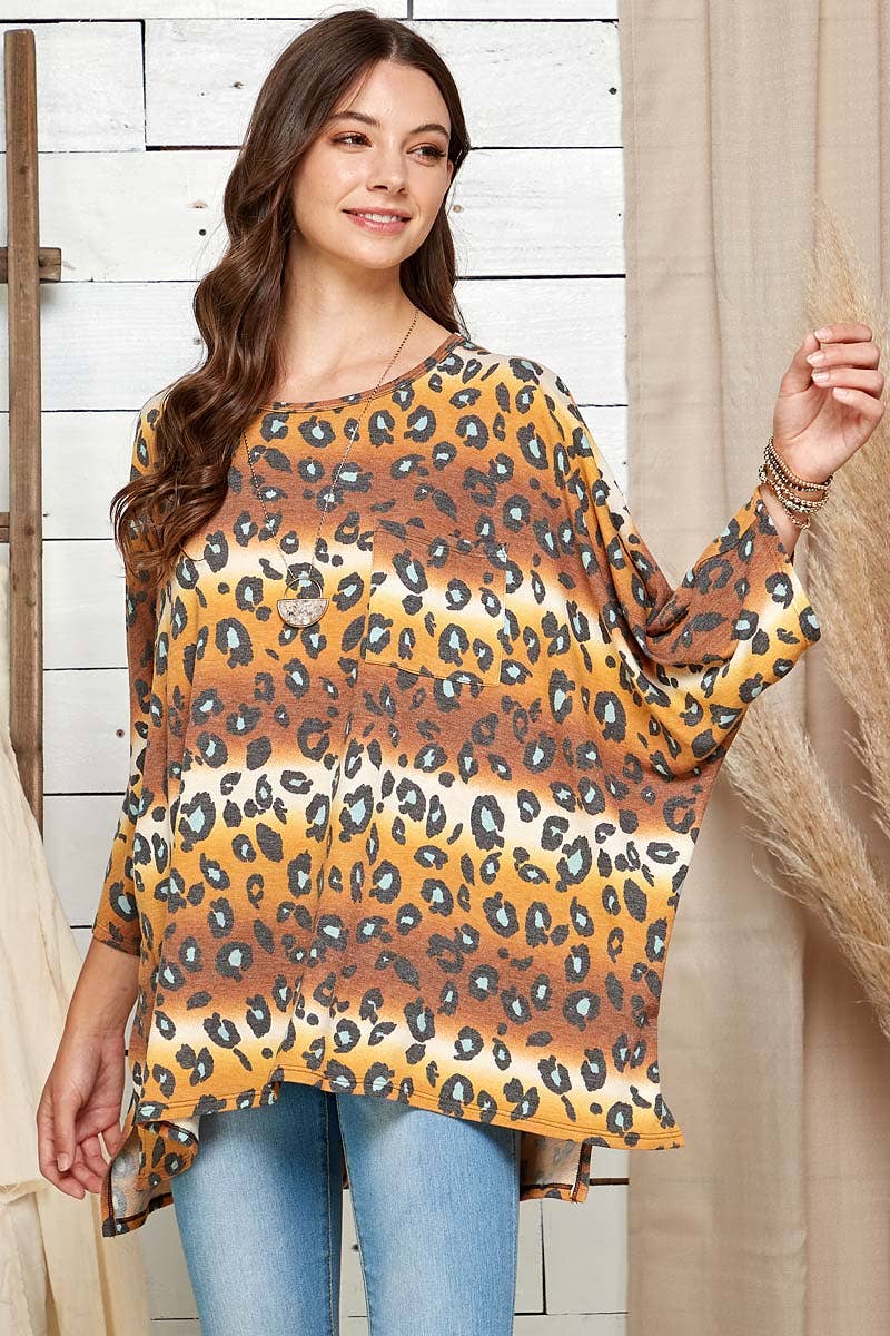 ST21111A-LEOPARD ANIMAL PRINTED OVERSIZED LONG SLEEVE TOP
