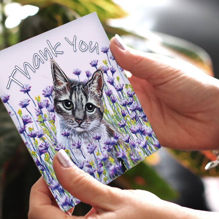 Cat Thank You Card - Tabby Cat for wholesale by Irisha's Card Art