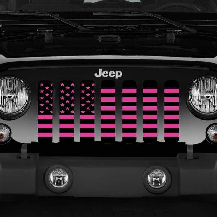 Dirty Acres – wholesale Sign – Black and Hot Pink American Flag Jeep Grille Insert3