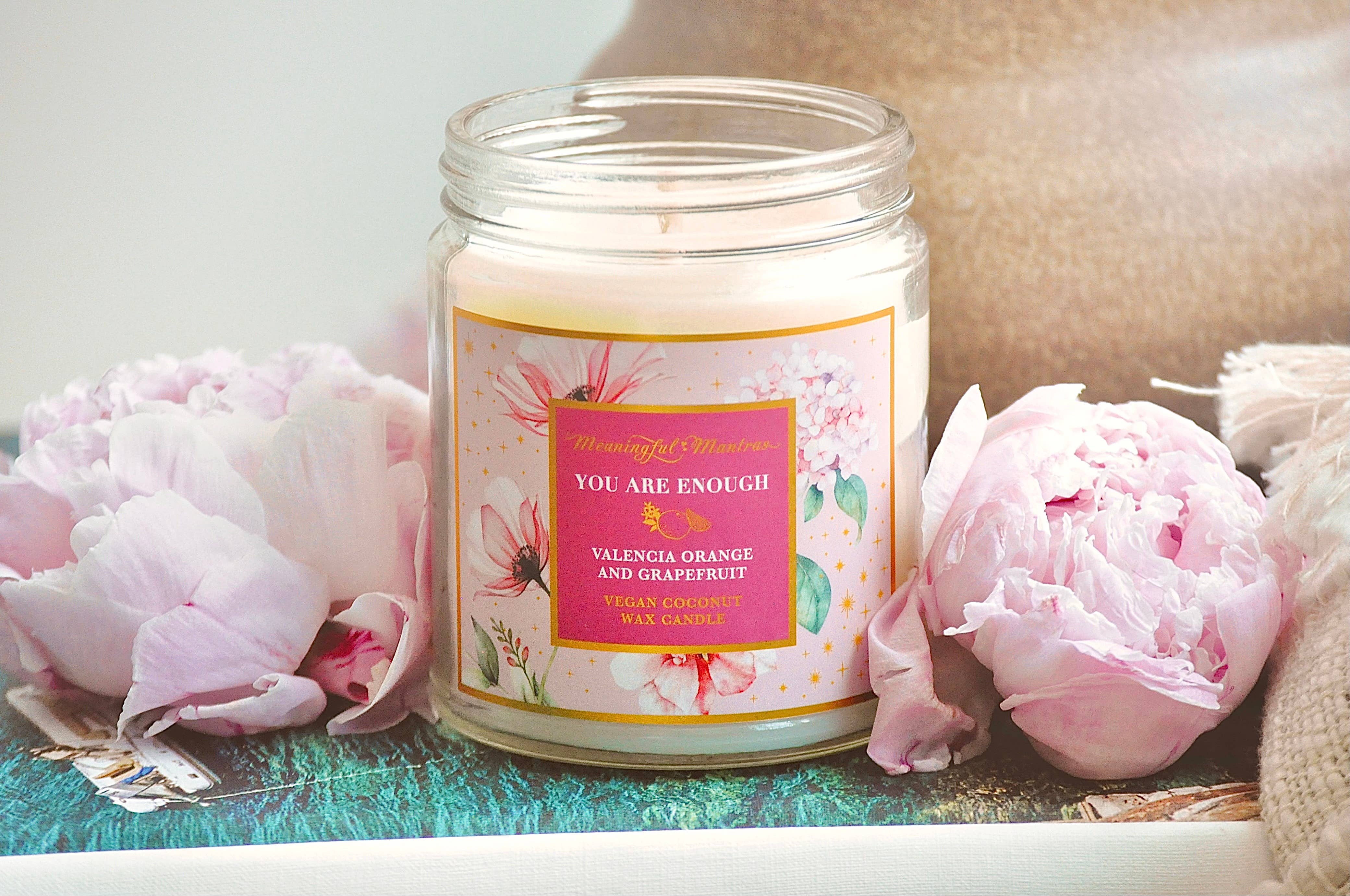 Meaningful Mantras – Vela em jarro/copo por atacado – 8oz Você é o suficiente vela de laranja/toranja de Valência2
