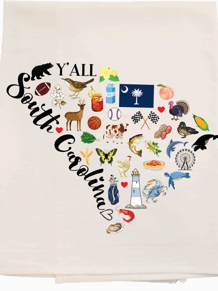 All Things South Carolina Tea Towel for wholesale by Bunnies and Bows