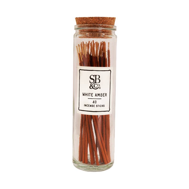 White Amber Incense in Glass Jar- 40 sticks for wholesale by Sugarboo & Co