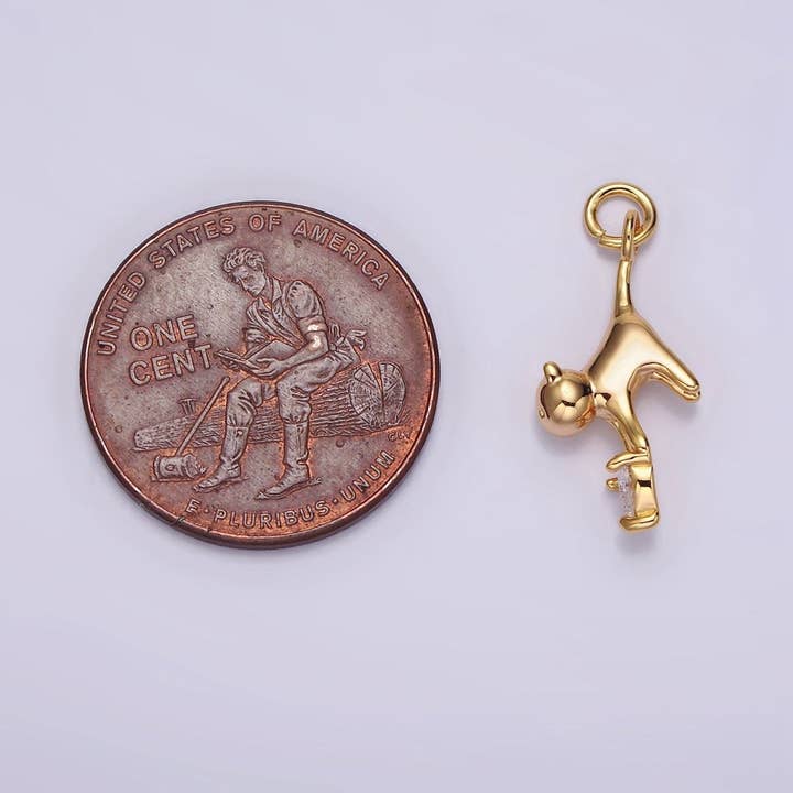 Aim Eternal - Wholesale Individual Charm/Pendant - 18K Gold Filled Cat Pet Animal Clear Heart CZ Charm | N17573