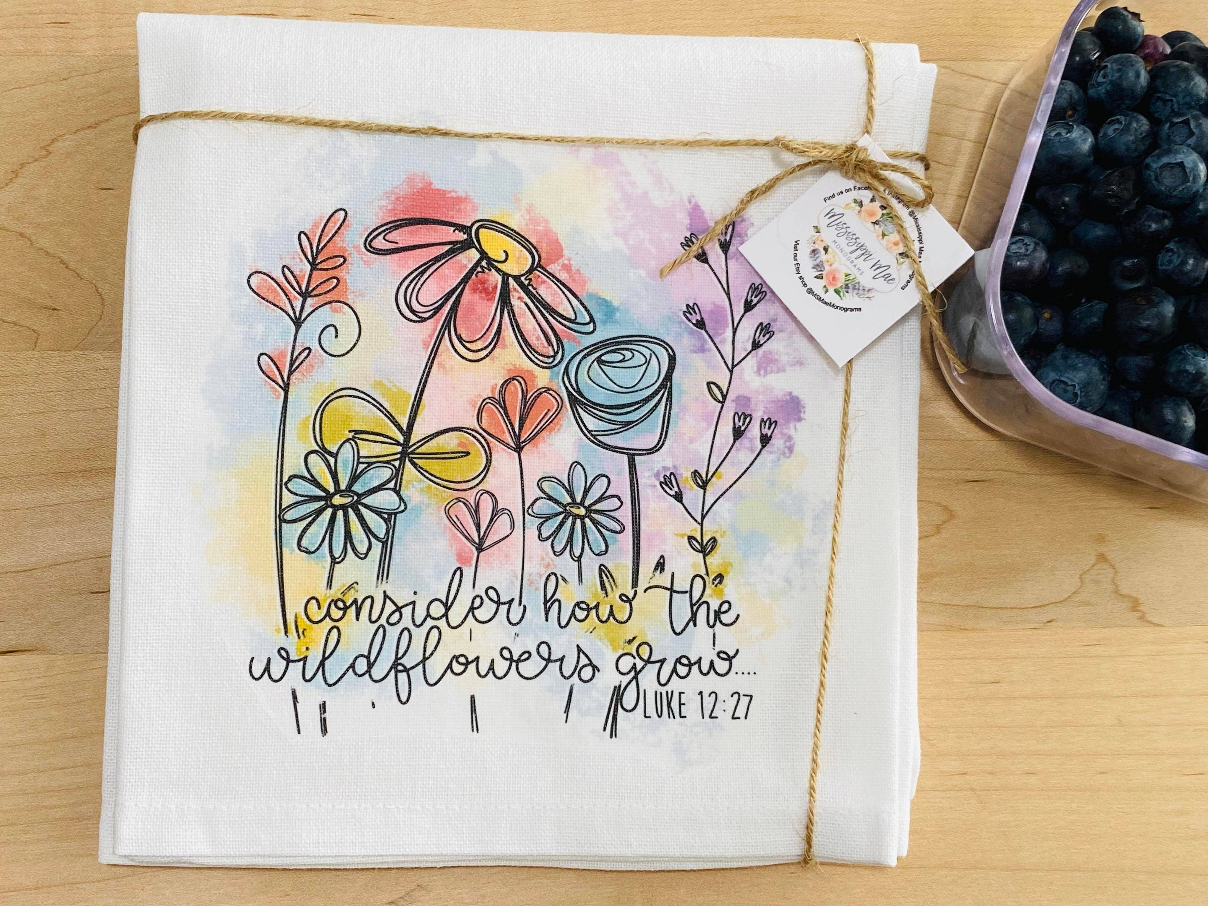 Mississippi Mae Monograms - Wholesale Tea Towel - Wildflowers Kitchen Towel1