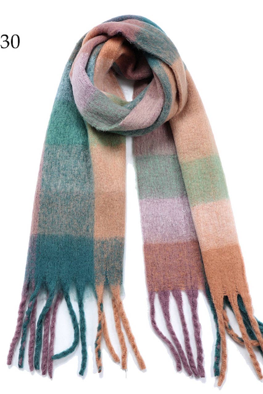Adorro - Wholesale Scarf - Women's - Chunky Oblong Plaid Multi Color Brushed Scarf (18 colors)13