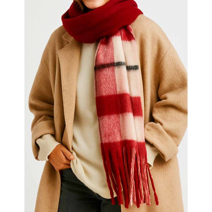 Sweetkama - Wholesale Scarf – Women's - Ladies Winter Bouclé Yarn Checked Fringe Shawl Knit Scarf1