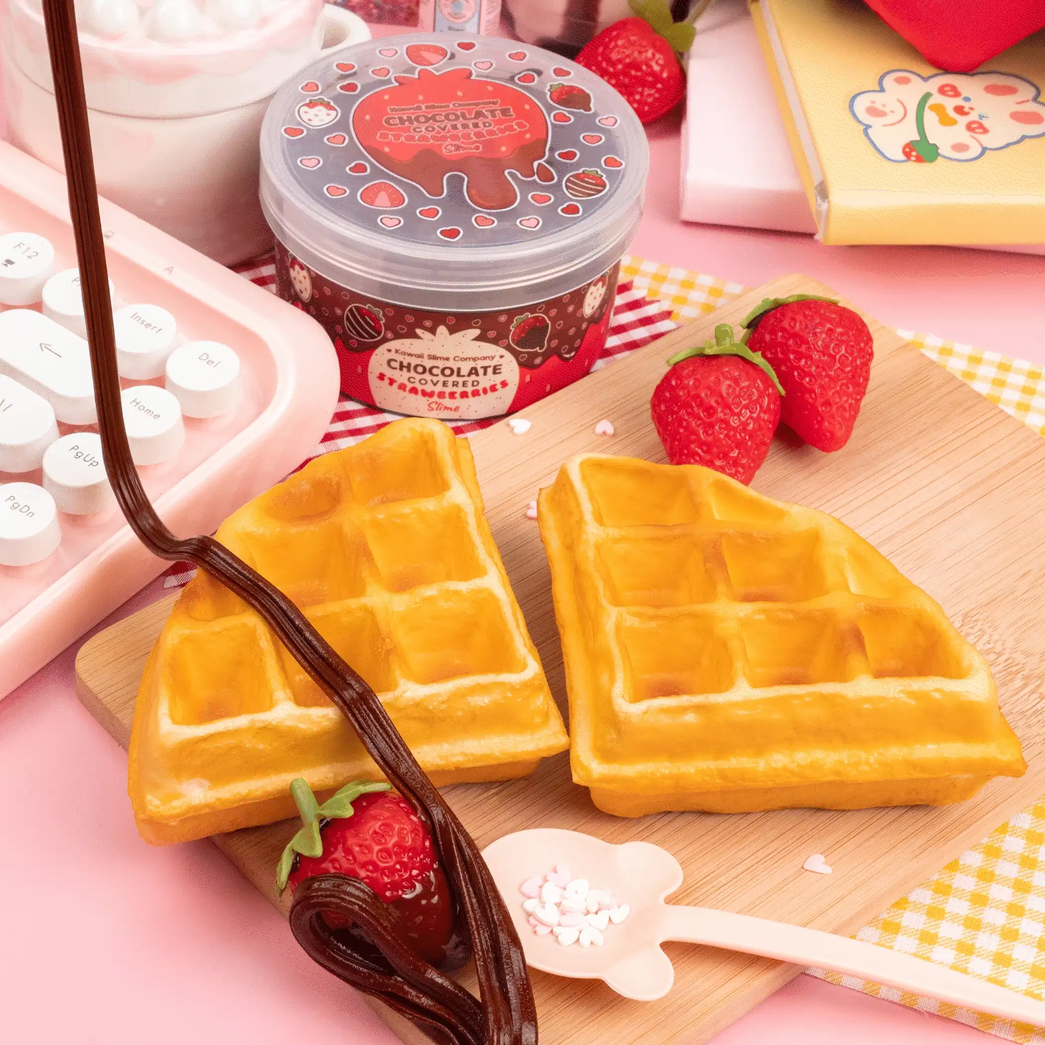 Kawaii Slime Company – Plasticina - Crianças por atacado – Chocolate Coberto Morangos Brilhantes Slime (4pcs/caixa)1