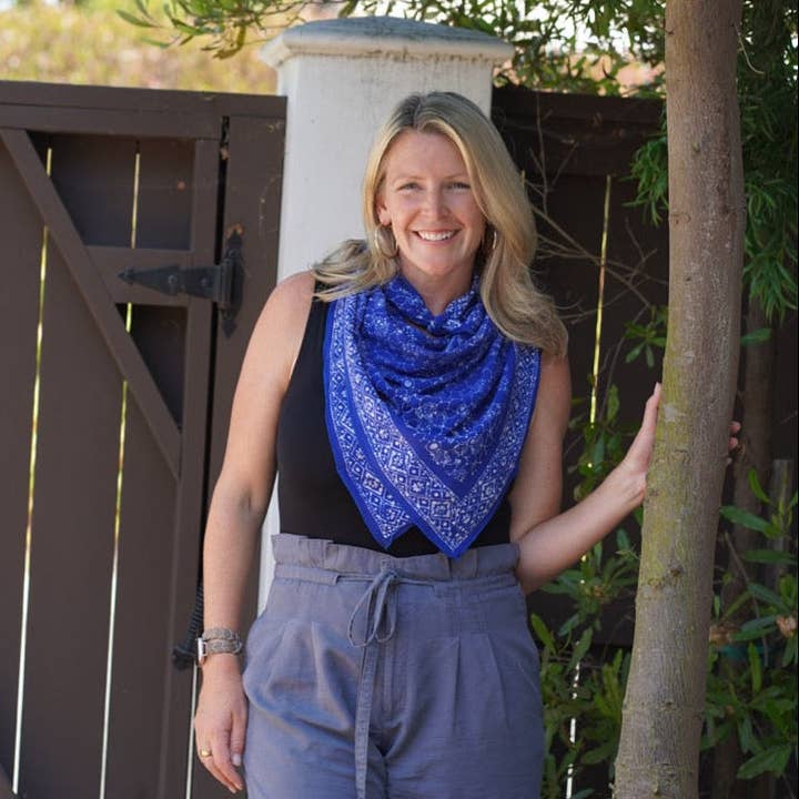 Large 39" Hand Dyed Batik Bandana, 100% Soft Cotton, Boulder, Blue for wholesale by Kasih Co-op