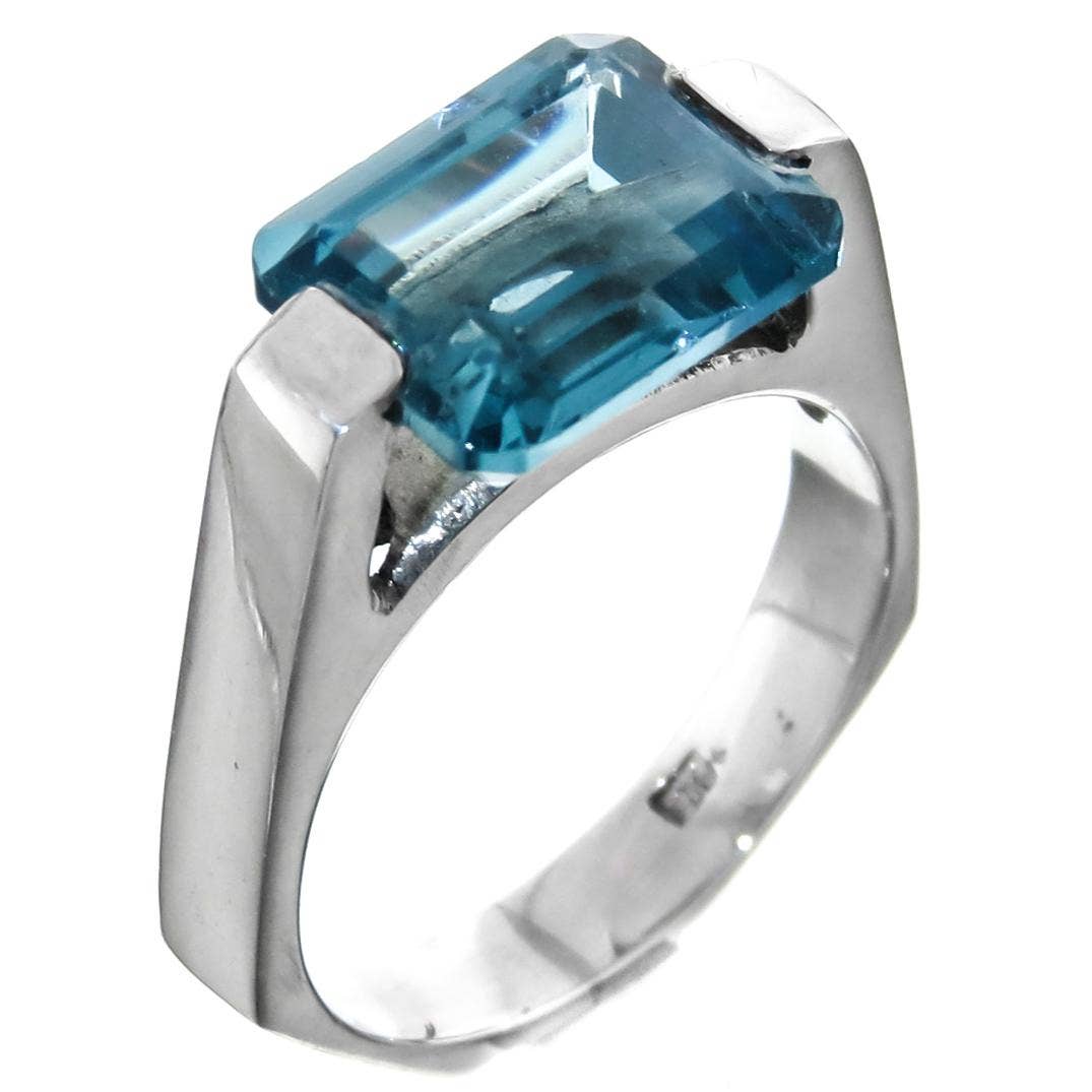 FifiRose - Venta al por mayor Anillos grandes/de cóctel - Anillo de banda de plata de ley 925 con topacio azul simulado0