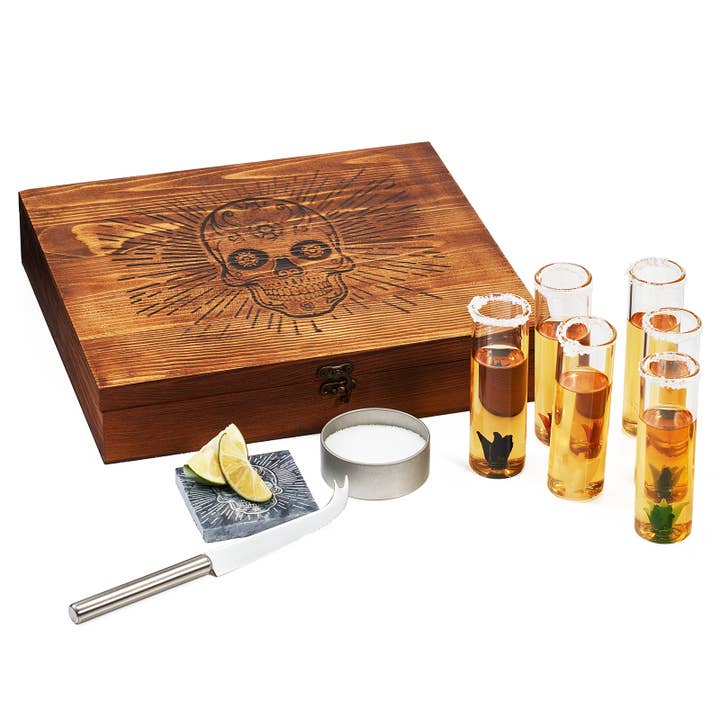 The Wine Savant / Khen Glassware - Wholesale Shot Glass - Tequila Shot Glass & Salt Gift Set- 6 Shot Glasses, Knife