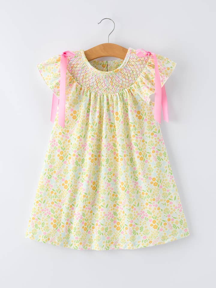 Spring Floral Smocked Girl Dress for wholesale by Rylee Faith Designs