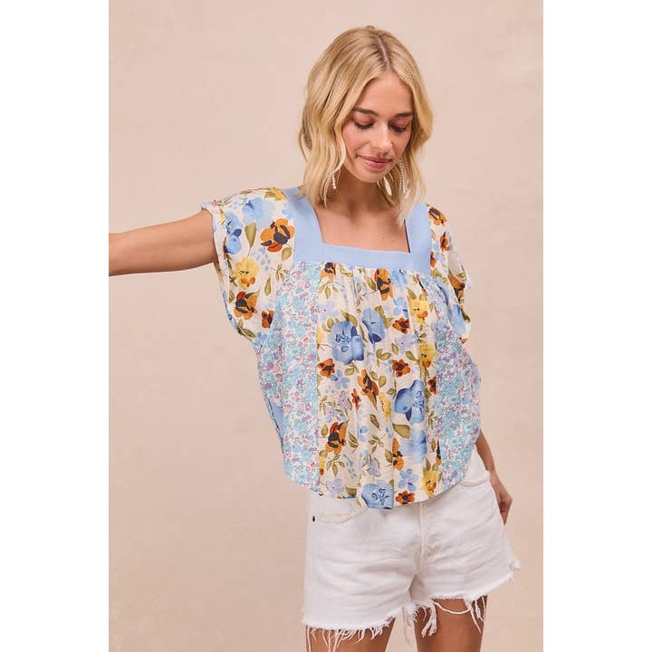 IVE - Wholesale Knit Top - Women's - FLORAL PRINT MIX AND MATCH SQUARE NECK TOP