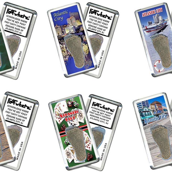 Íman de lembrança FootWhere® de Atlantic City. 72 peças/ 6 estilos variados. por atacado de FootWhere- USA Group, Inc.