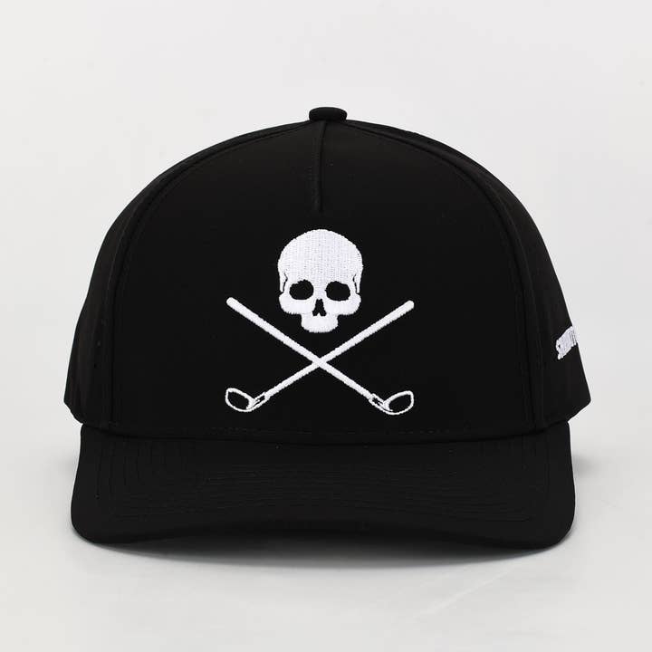 Shank It Golf - Vente Casquette de camionneur – unisexe - Casquette de golf noire avec tête de mort et os croisés0