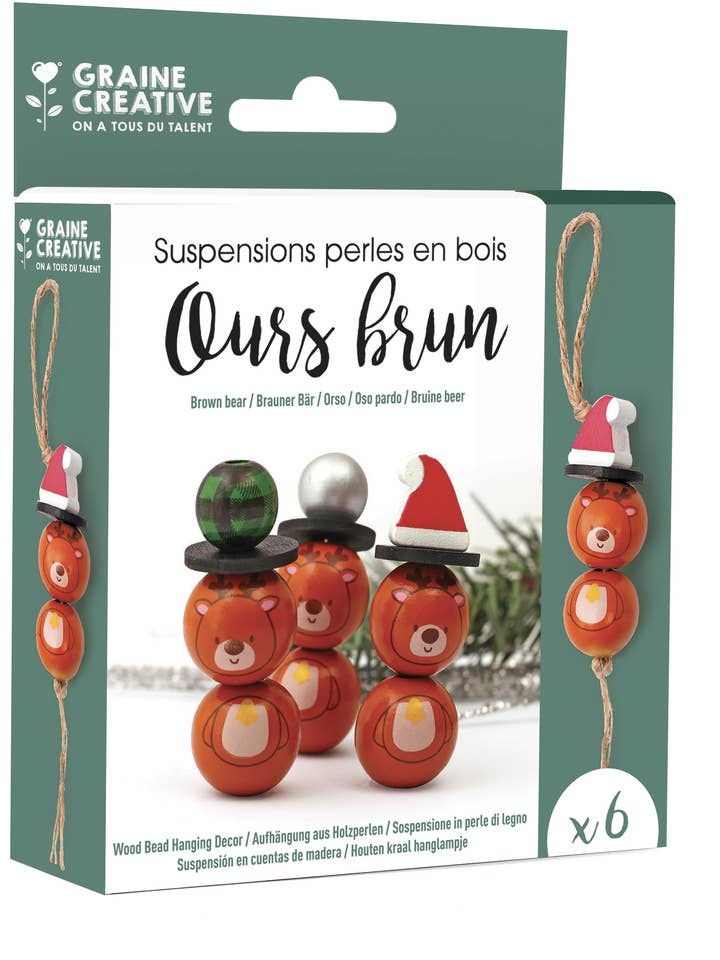 KIT 6 CONTAS DE SUSPENSÃO DE URSO CASTANHO por atacado de Graine Créative