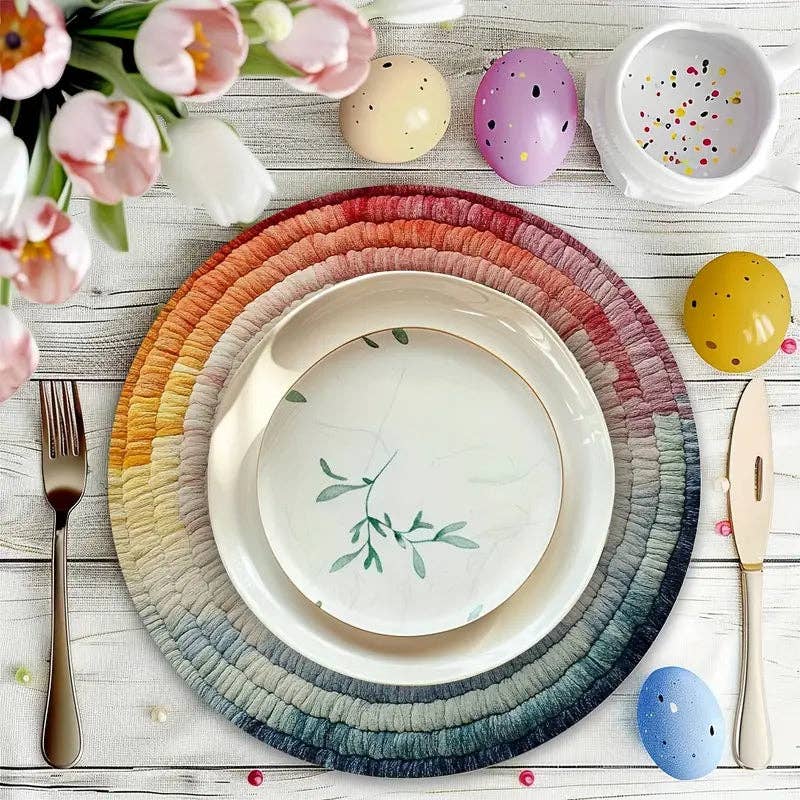 Huis Van Merken - Venta al por mayor Manteles individuales - Juego de Manteles Bohemios Ombre - Redondos, Antideslizantes, Limpiables0