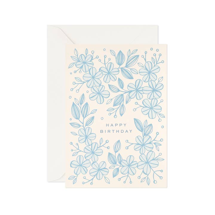 Blue Birthday Greeting Card With Florals "Gentle Birthday" for wholesale by Day One Paper Co.