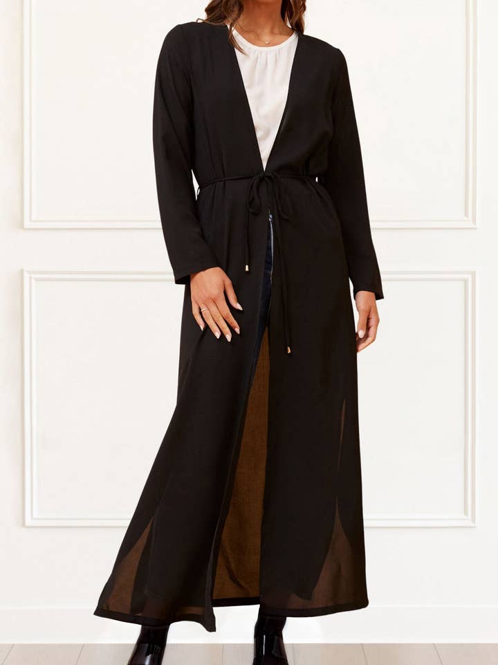 Fanny Long Woven Cover-Up Maxi Cardigan Open Tie Front for wholesale by ANNICK