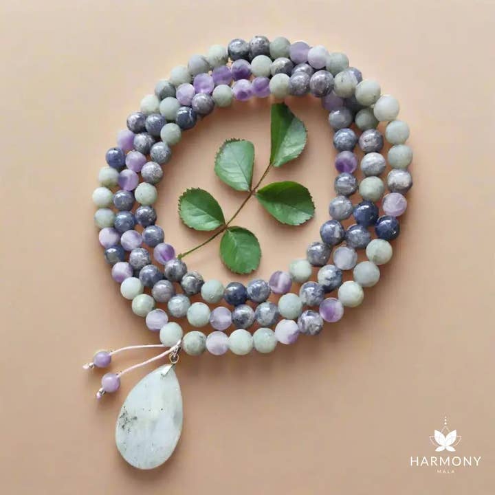 Harmony Mala - Wholesale Beaded/Pearl Necklace - Cordierite, Labradorite, and Amethyst Mala Necklace5