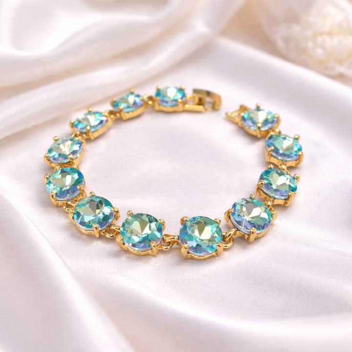 Round Cushion Cut Crystal Glass Linked Bracelet for wholesale by StarryNYC