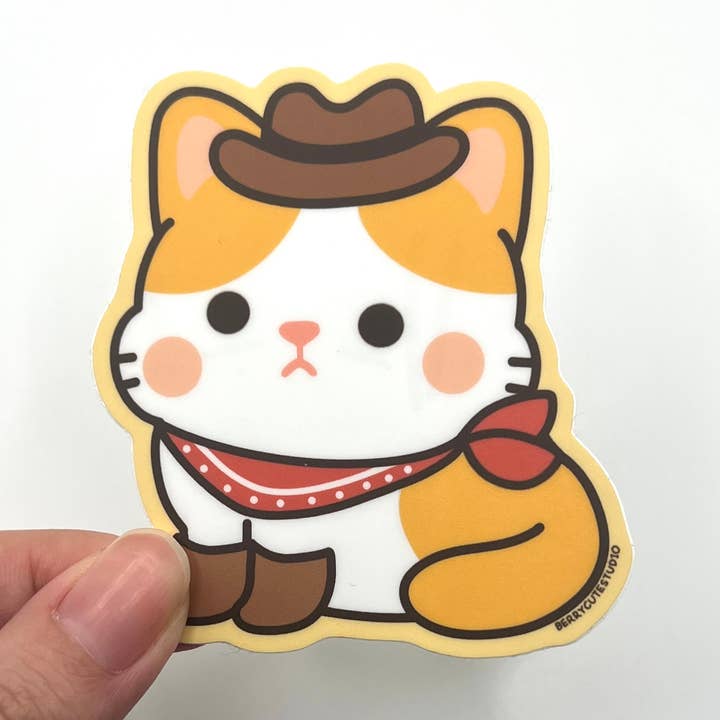 Meowdy Cowboy Cat Vinyl Sticker for wholesale by BerryCuteStudio