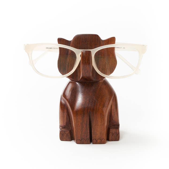 Matr Boomie Fair Trade - Wholesale Eyewear Cases & Holders - Unisex - Trunk Up Elephant Eyeglass Holder Stand - Hand Carved Wood