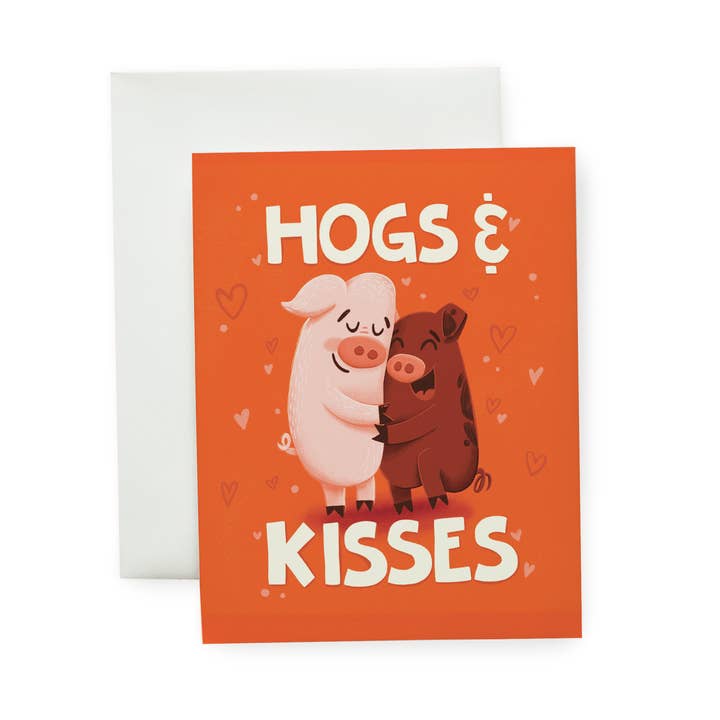 Hogs & Kisses Pigs - Illustrated Valentines Day Card for wholesale by Wallflower Studio Co.