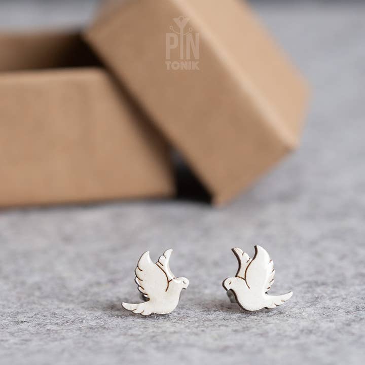 PinTonik - Wholesale Stud/Post Earrings - White Dove Stud Earrings for Religious Occasions5