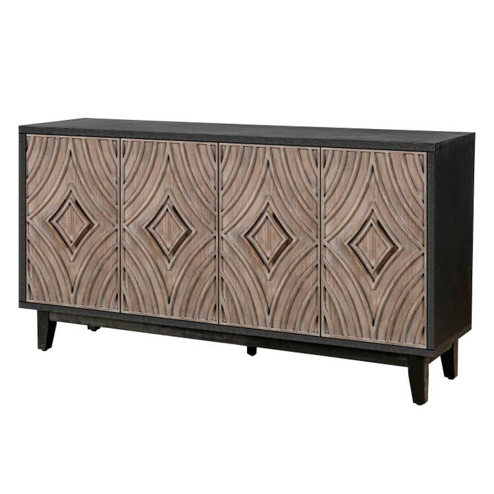 Antique Brown Mid Century Sideboard with Wood Legs, 4 Doors, 2 Shelves for wholesale on Faire3