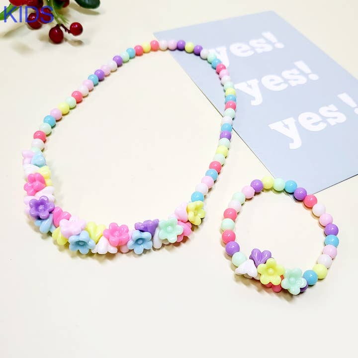 Assorted Color Kids Beaded Necklace and Bracelet Set for wholesale on Faire