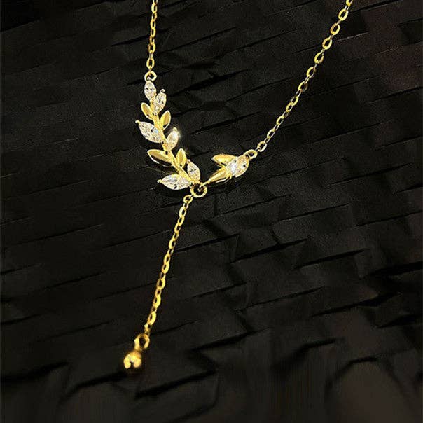 Olive Tree Leaf Branch Drop Necklace in 925 Sterling Silver for wholesale by Perimade & Co. LLC