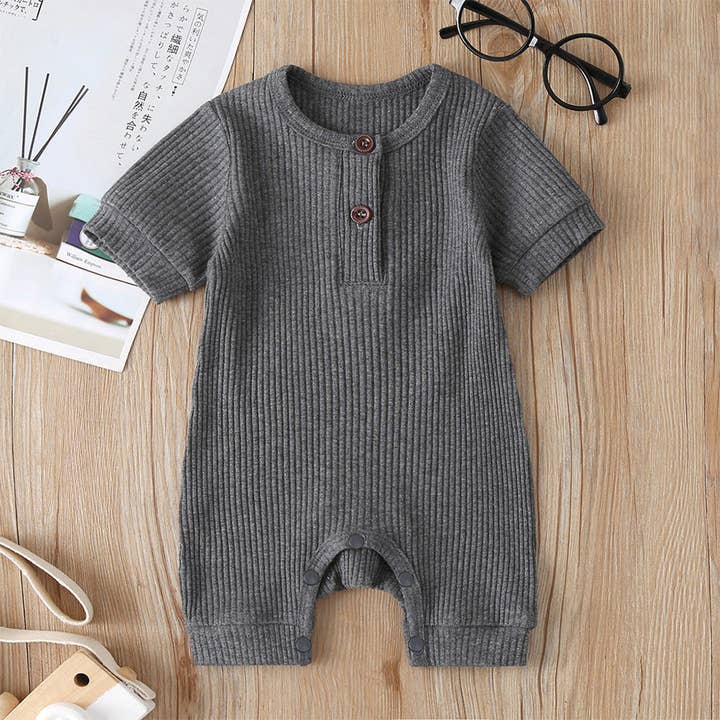 PatPat - Wholesale Jumpsuit - Baby - Baby Boy/Girl Cotton Ribbed Short-sleeve Button Up Romper