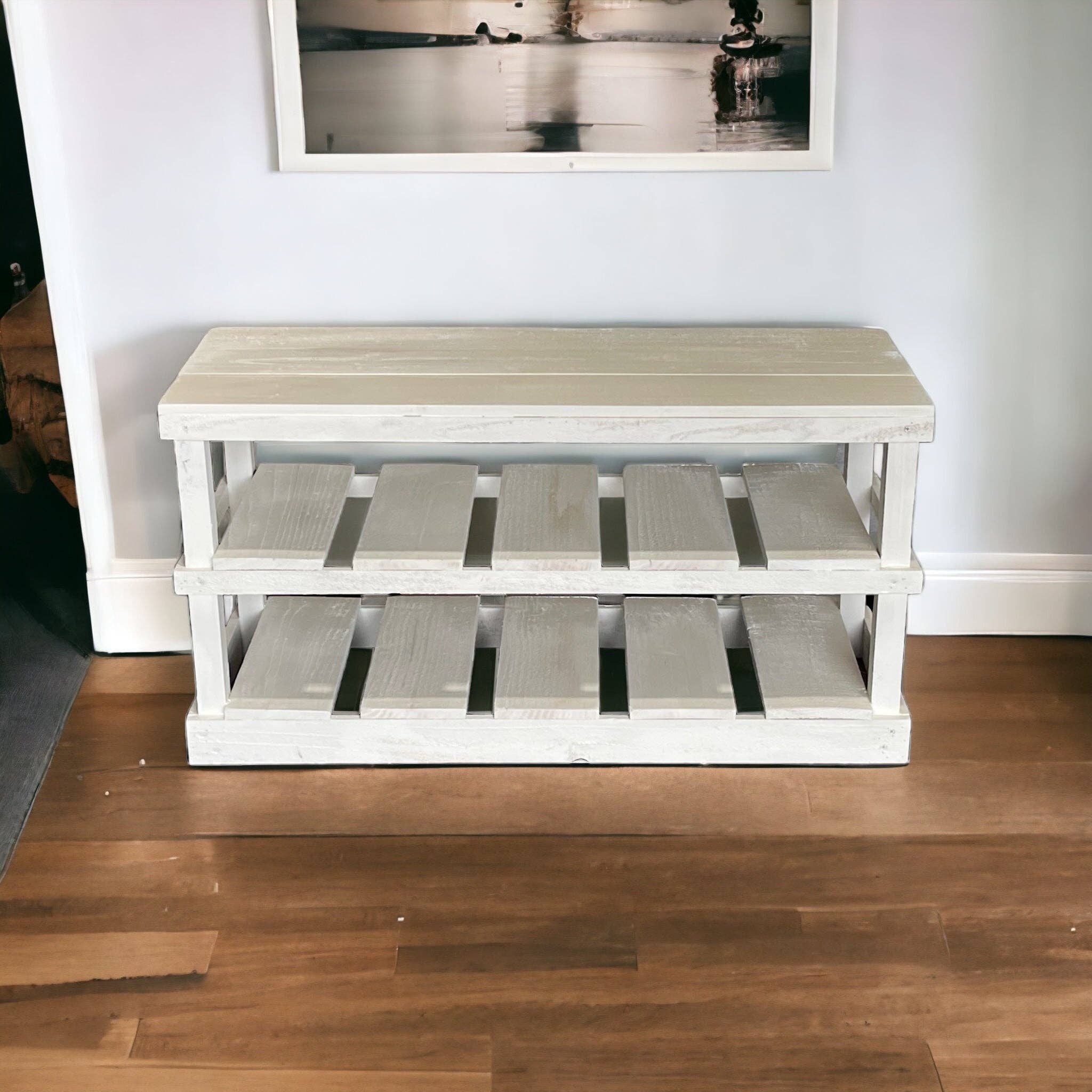 Intrinsic Haven - Vente Étagères à chaussures - Banc-rangement rustique en bois à deux étages pour chaussures3