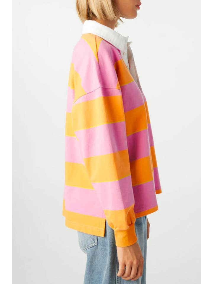 Stripe Colorblock Polo Collar Sweatshirt for wholesale on Faire