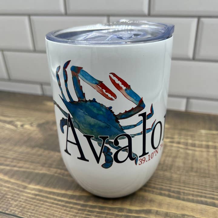 Blue Crab Wine Tumbler - Customize it with "your town" for wholesale by Blue Poppy Designs