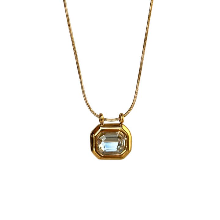 Medium Octagon Pendant Gem Necklace 18K Gold Filled for wholesale by Shannon's Jewelry Bar