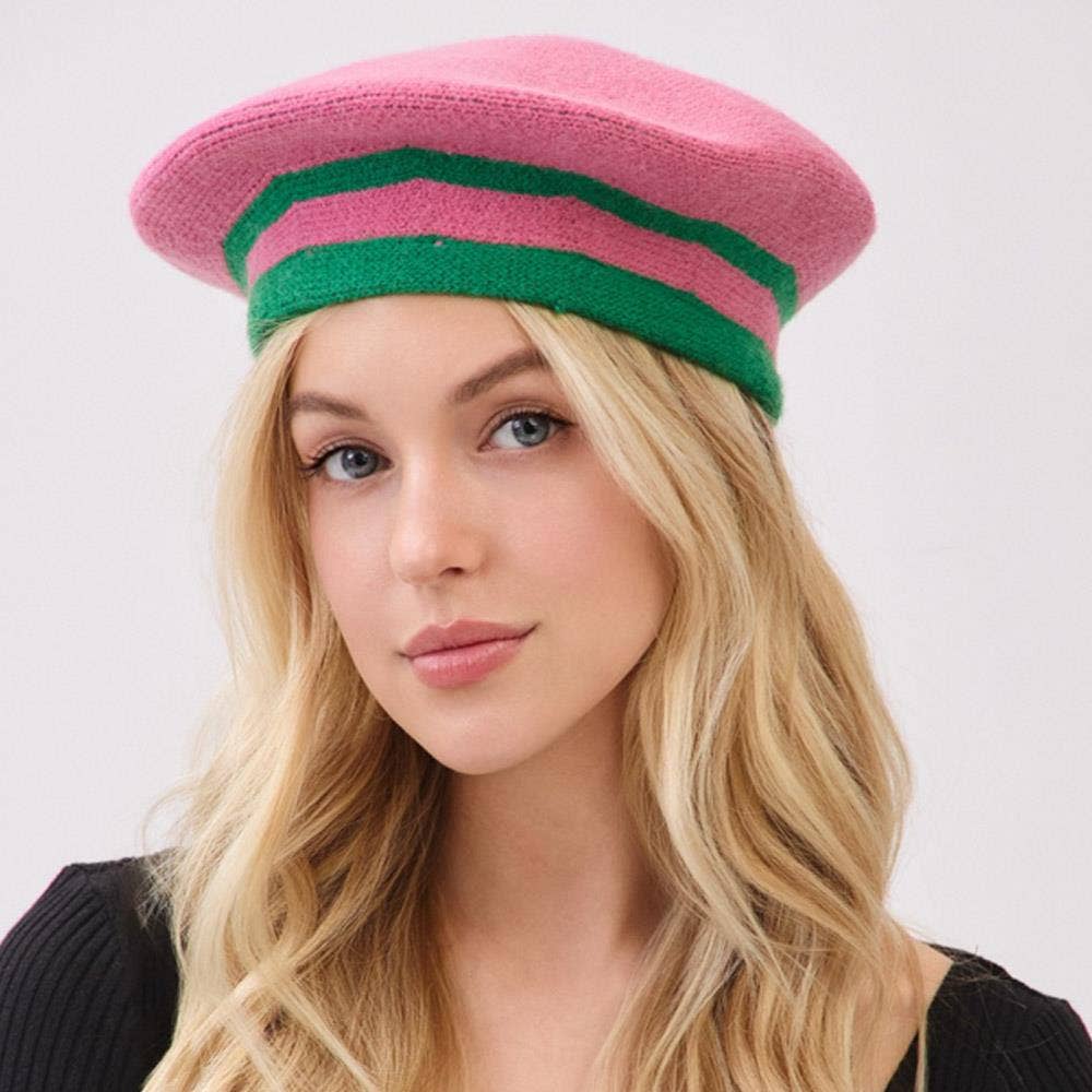 PKGN Knitted Striped Beret Hat MH-0253 for wholesale on Faire0