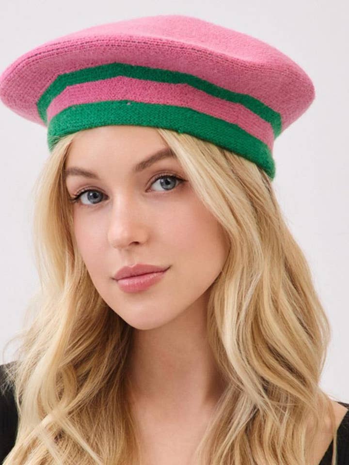 Knitted Striped Beret Hat MH-0253 for wholesale by anbfashion
