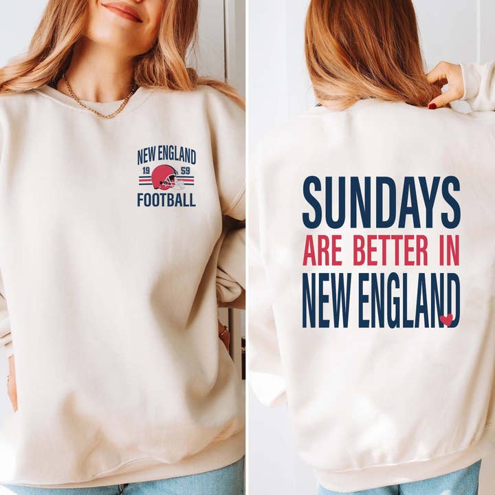 Sweatshirt Gráfica "Os Domingos São Melhores na Nova Inglaterra" - Envio Rápido por atacado de Limeberry Designs