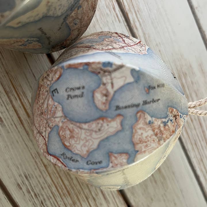 Domesticadence - Wholesale Ornament Set - 12 Upcycled Chatham, MA Cape Cod Map Ornaments2