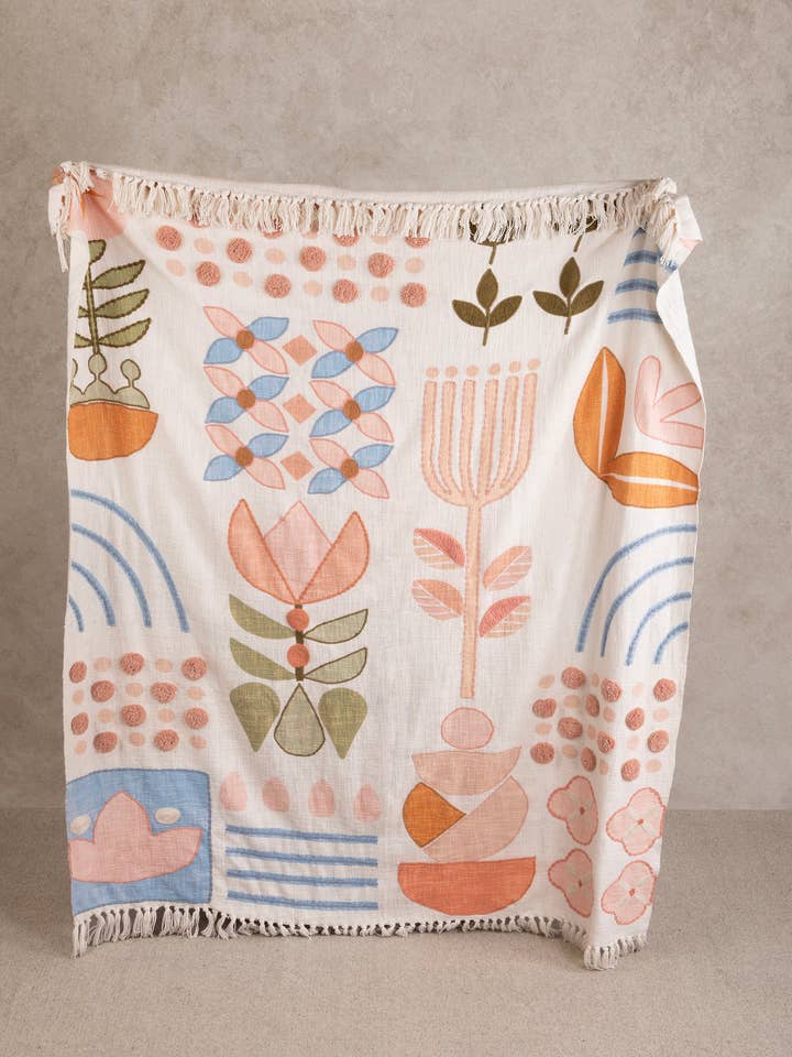 Joel Embroidered Cotton Throw Blanket 50″×60″ for wholesale by GAURI KOHLI