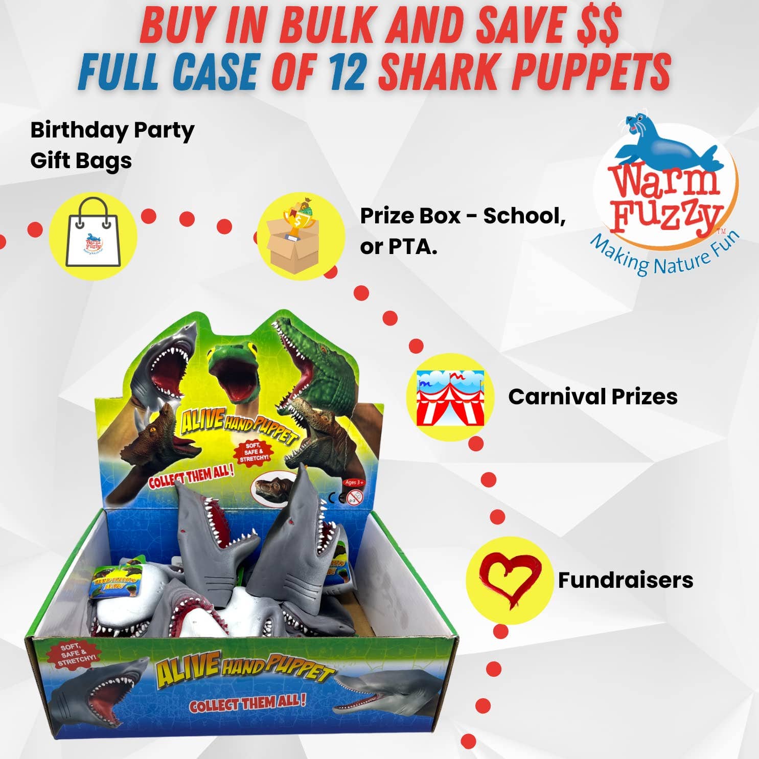 Warm Fuzzy Toys - Wholesale Puppet - Kids & Baby - WARM FUZZY Toys Shark Hand Puppets Realistic 12 Packs2