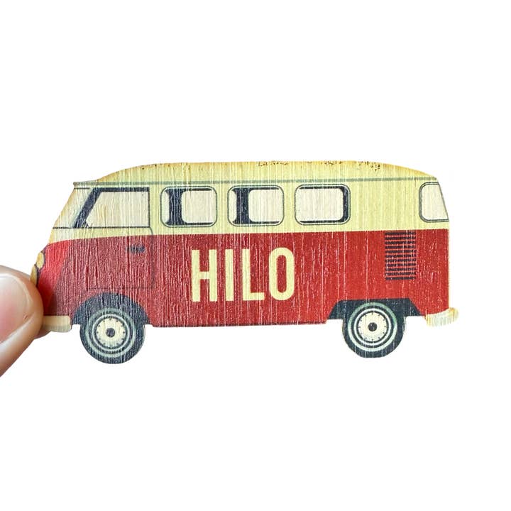 Red Vw Van-Hilo for wholesale by Bamboo Wood Stickers