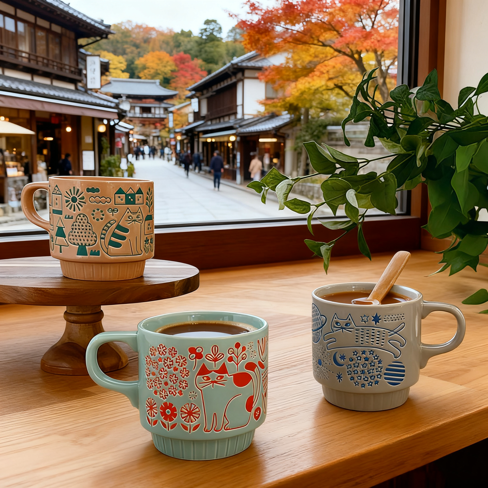 MinoCraft - Vendita all'ingrosso Tazza - Tazza Decole in ceramica con motivi di gatti in passeggiata4