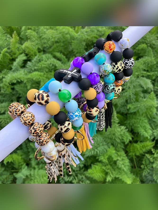 Leopard Beads Cross Tassle Keychain ZK1259 for wholesale by UNISHE