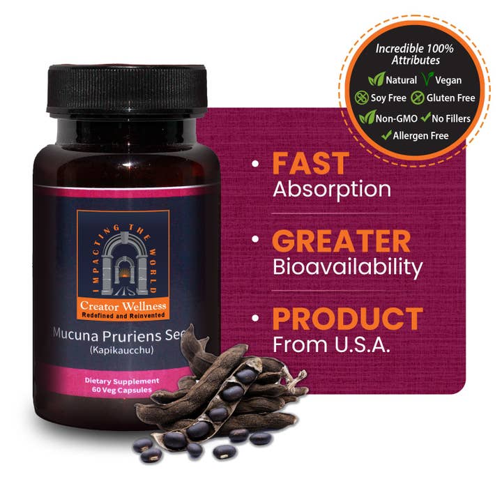 Mucuna Pruriens Seed - Kapikacchu | 225mg Extract | Brain Health Support | 60 Capsules for wholesale by Creator Wellness